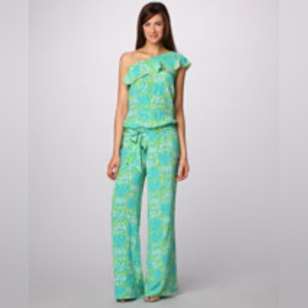 🦄RARE Lilly Pulitzer🦄 - Lyra One-Shoulder Silk Jumpsuit - Picture 3 of 16